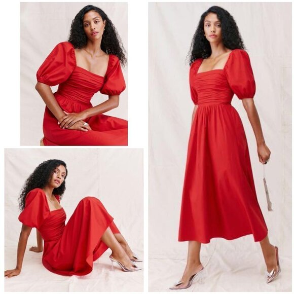 💕REFORMATION💕 Rachelle Dress ~ Cherry Red 12 NWT - Picture 1 of 16